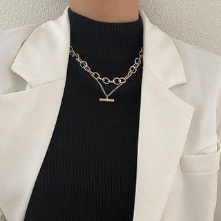Rhinestone Layered Alloy Necklace Gold - One Size