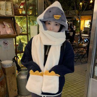 Penguin Chenille Ear Hat + Scarf + Gloves