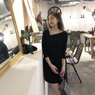 3/4-sleeve Sheath Dress With Sash