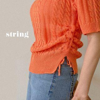 Vivid-color Drawstring Summer Cable-knit Top