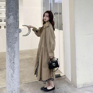 Double-breasted Maxi Trench Coat / Floral Print Maxi A-line Dress