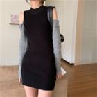 Cold-shoulder Paneled Mini Knit Dress Black & Gray - One Size