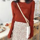 Plain Long-sleeve Top / Floral Print Midi A-line Skirt