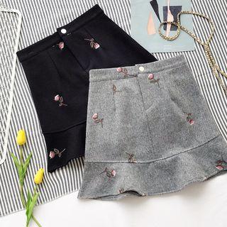 Embroidered Ruffled A-line Skirt