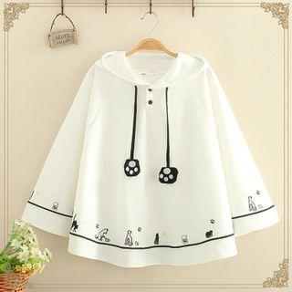 Ear-accent Hood Cat Embroidered Hoodie