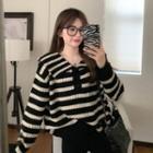 Striped Polo Sweater Stripes - Black - One Size