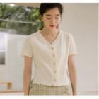 Short-sleeve Button Knit Top Off-white - One Size