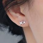 Star Rhinestone Sterling Silver Earring Star Ring - Silver - One Size