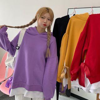 Tie-side Panel Hem Hooded Sweatshirt