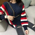 Color Block Cable-knit Sweater Sapphire Blue - One Size