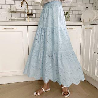 Tiered Eyelet-lace A-line Maxi Skirt