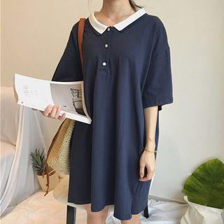 3/4-sleeve Contrast Trim Polo Dress