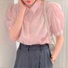 Short-sleeve Plain Shirt Pink - One Size