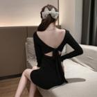 Tie-back Long-sleeve Mini Sheath Dress
