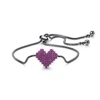 Sweet Bright Heart-shaped Bracelet With Purple Cubic Zirconia Silver - One Size