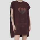 Cap-sleeve Print Long T-shirt