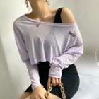 Long-sleeve Round Neck Sheer Cropped Top
