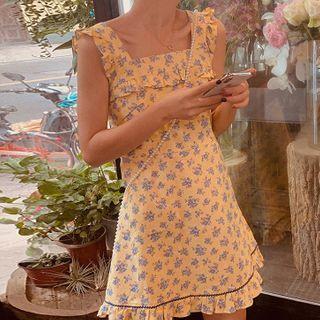 Flower Print Sleeveless Mini A-line Dress As Shown In Figure - One Size