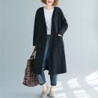 Hooded Buttoned Long Jacket Black - One Size