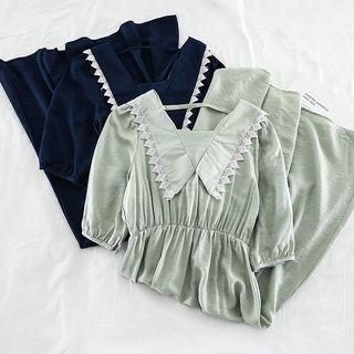 Lace-collar Short-sleeve Midi Dress
