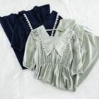 Lace-collar Short-sleeve Midi Dress