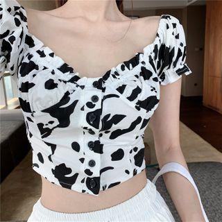 Cow Print Short-sleeve Blouse / Wide-leg Pants