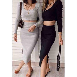 Set: Crop Knit Top + Fitted Skirt