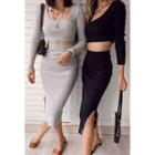 Set: Crop Knit Top + Fitted Skirt