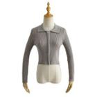 Collared Ribbed Knit Zip Cardigan