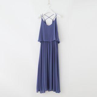 V-neck Cross Back Midi Spaghetti Strap Dress