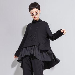 Long-sleeve Asymmetrical Ruffle Hem T-shirt