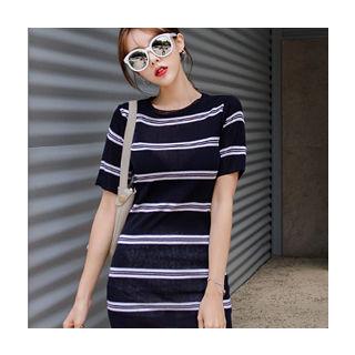 Round-neck Striped Knit Minidress