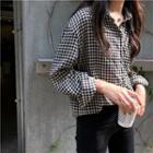 Long Sleeve Gingham Shirt As Shown In Figure - One Size
