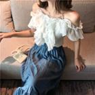 Off-shoulder Ruffled Lace Top White - Top - One Size