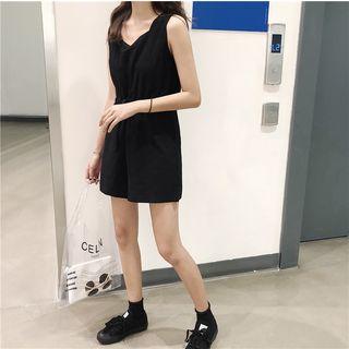 Plain Sleeveless Playsuit Black - One Size