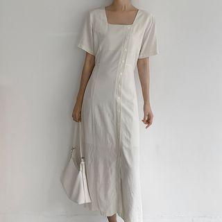 Square-neck Button-up Maxi Dress