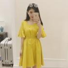 Frilled Elbow-sleeve A-line Dress