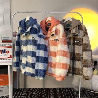 Mock Two Piece Plaid Fleece Jacket