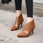 Cap-toe Pointy High Heel Ankle Boots