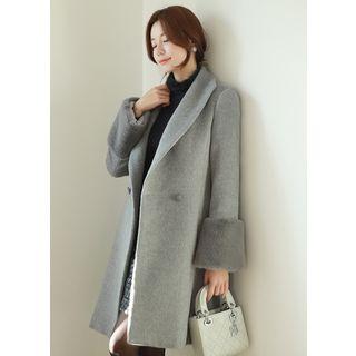 Double-breasted Faux-fur Cuff Coat