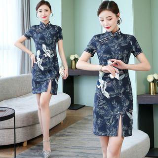 Short-sleeve Print Mini Qipao