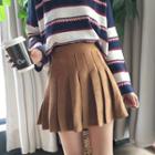Plain Suede-leather Pleated Skirt