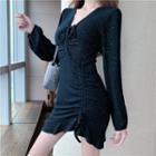 Long-sleeve V-neck Glitter Mini Bodycon Dress