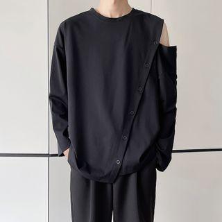 Long-sleeve Asymmetrical Cut-out T-shirt