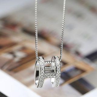 925 Sterling Silver Letter H Pendant Necklace Platinum Plating - One Size