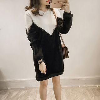 Lace Trim Two Tone Pullover Dress