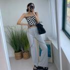 Checkered Knit Tube Top Black & White - One Size