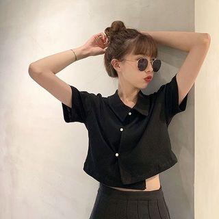 Short-sleeve Cropped Shirt Black - One Size