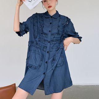 Ruffle Trim Mini Shirtdress