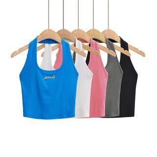 Halter Letter Embroidered Crop Tank Top